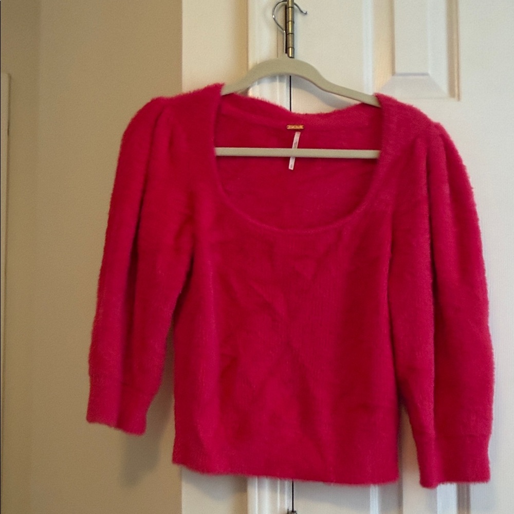 Free People Vibrant Pink Scoop Neck Sweater